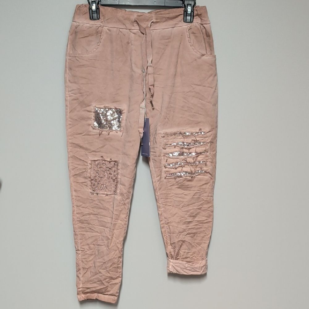 Stylish Pink Skinny Pants with Sequin Accents